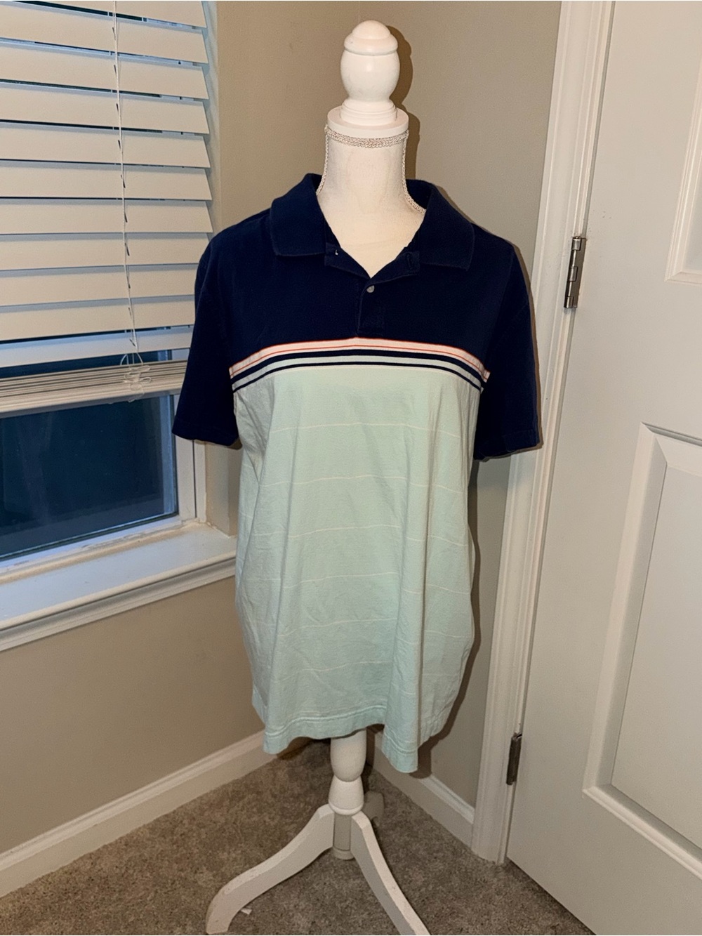 Aeropostale Colorblock Polo in Navy and Light Mint XL